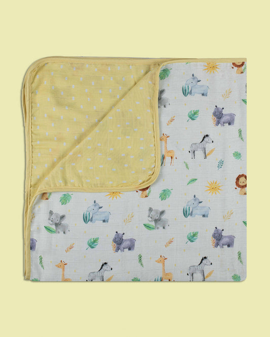 Tiny Snooze Into The Wild Baby Blanket-Organic Muslin Cotton-Reversible-For Infants