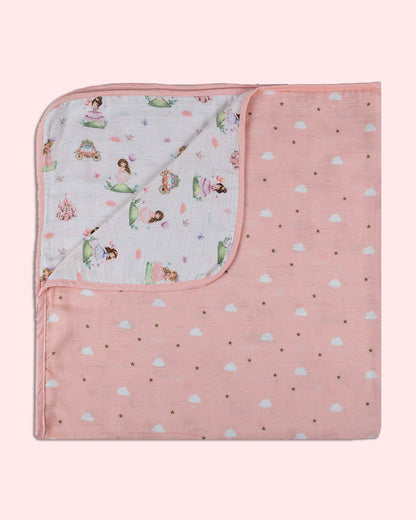 Tiny Snooze Fairytale Baby Blanket-Organic Muslin Cotton-Reversible-For Infants