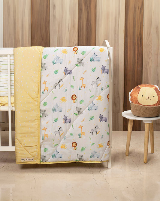 Tiny Snooze Into The Wild Baby Quilt-Organic Cotton-Soft & Hypoallergenic Filling-For Infants