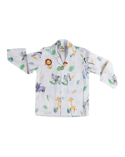 Tiny Snooze White Nightsuit-Safari Animals-Organic Cotton-For Infants