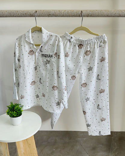 Tiny Snooze White Nightsuit-Stars & Moon-Organic Cotton-For Infants