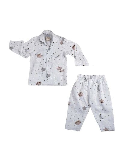 Tiny Snooze White Nightsuit-Stars & Moon-Organic Cotton-For Infants