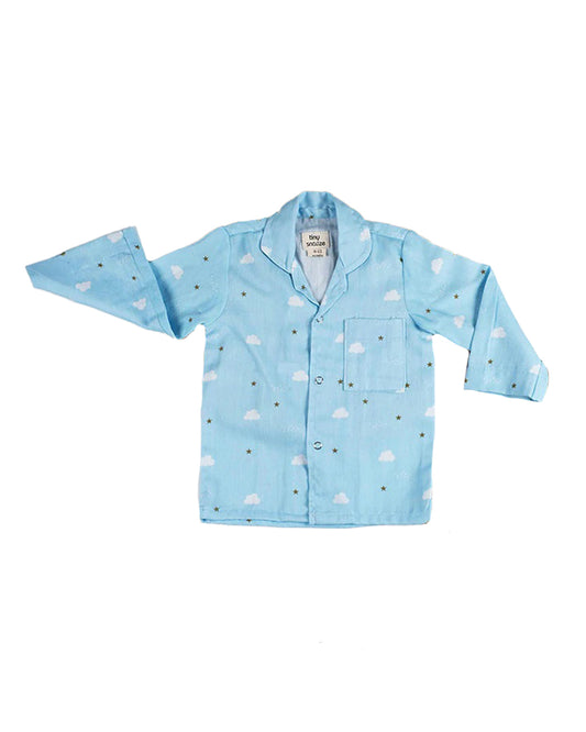 Tiny Snooze Light Blue Nightsuit-Blue Clouds-Organic Cotton-For Infants