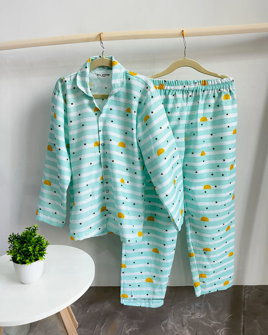 Tiny Snooze Light Blue Nightsuit-Sky Lines-Organic Cotton-For Infants