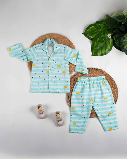 Tiny Snooze Light Blue Nightsuit-Sky Lines-Organic Cotton-For Infants