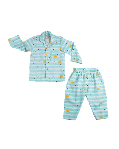 Tiny Snooze Light Blue Nightsuit-Sky Lines-Organic Cotton-For Infants