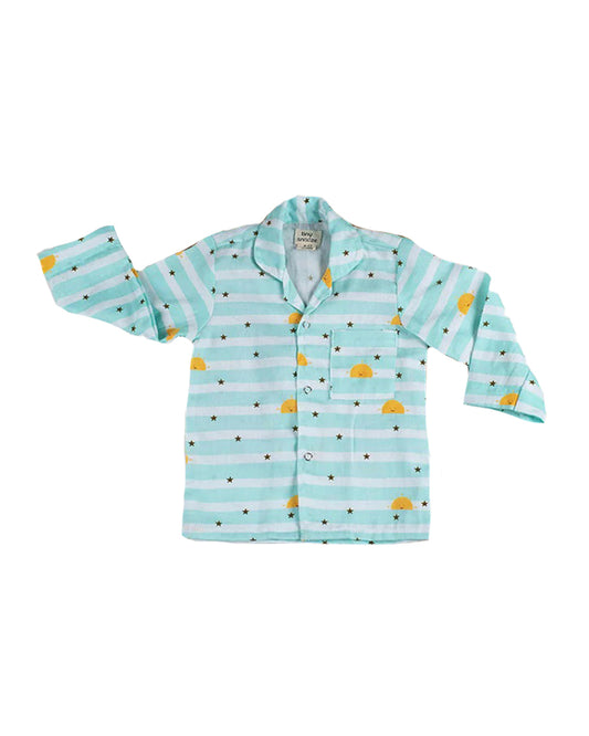 Tiny Snooze Light Blue Nightsuit-Sky Lines-Organic Cotton-For Infants