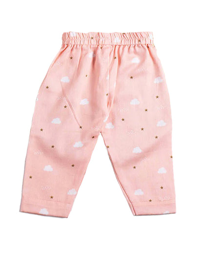 Tiny Snooze Peach Nightsuit-Pink Clouds-Organic Cotton-For Infants