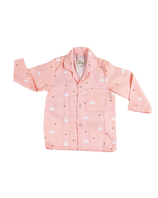 Tiny Snooze Peach Nightsuit-Pink Clouds-Organic Cotton-For Infants