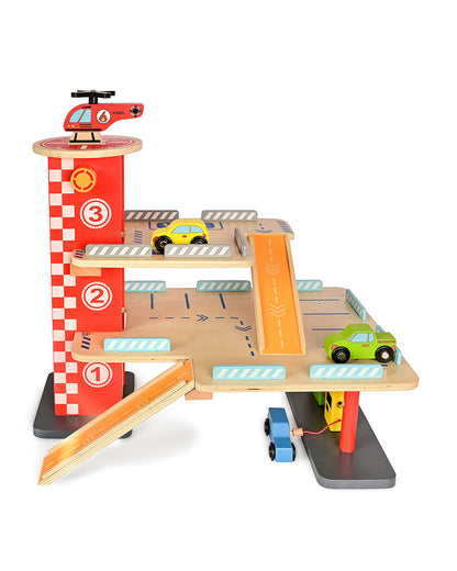Playbox Drive In Car Parking Garage-3 Different Levels-Includes 2 Ramp, 1 Helicopter & 3 Cars-Promotes Motor Skills & Creativity-Pretend & Play Toy-12M+