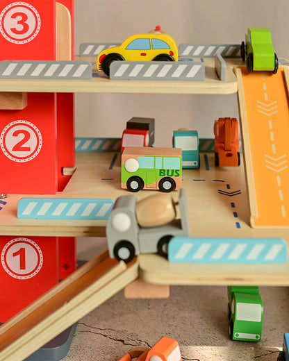 Playbox Drive In Car Parking Garage-3 Different Levels-Includes 2 Ramp, 1 Helicopter & 3 Cars-Promotes Motor Skills & Creativity-Pretend & Play Toy-12M+