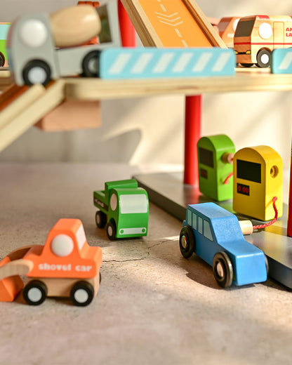 Playbox Drive In Car Parking Garage-3 Different Levels-Includes 2 Ramp, 1 Helicopter & 3 Cars-Promotes Motor Skills & Creativity-Pretend & Play Toy-12M+