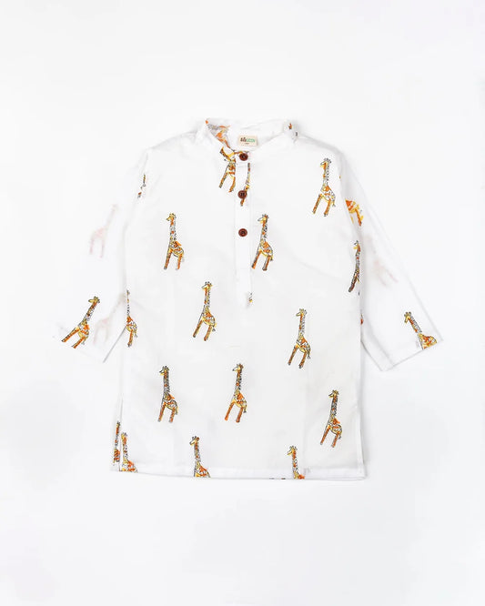 BeeLittle White Kurta Pajama Set-Talk & Teak-Cotton-For Infants