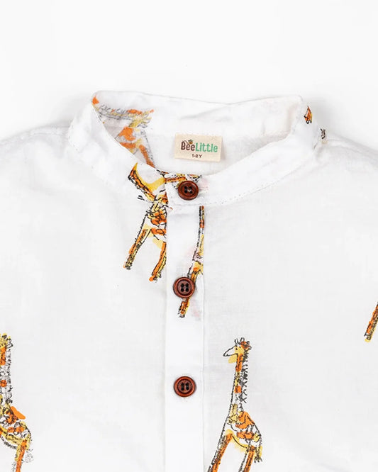 BeeLittle White Kurta Pajama Set-Talk & Teak-Cotton-For Infants