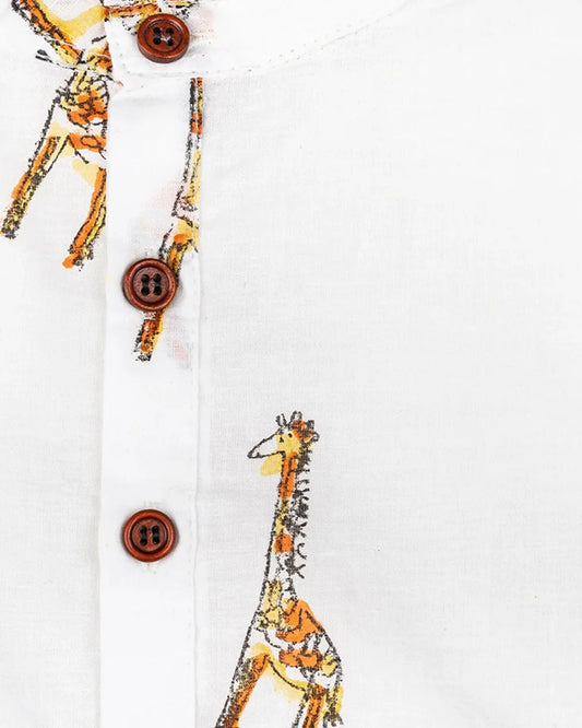 BeeLittle White Kurta Pajama Set-Talk & Teak-Cotton-For Infants