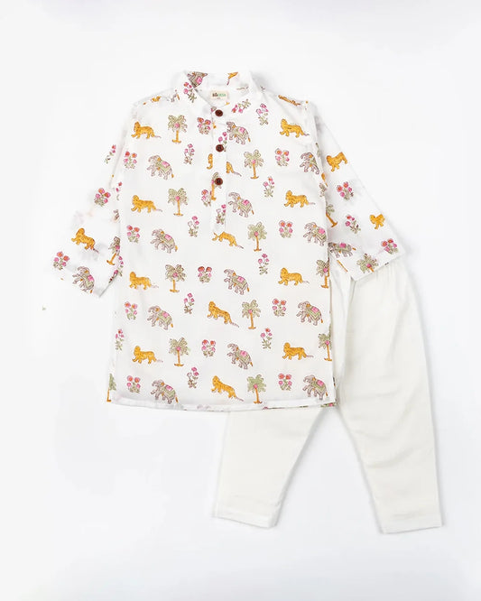 BeeLittle Multicolored Kurta Pajama Set-Tropical Vibes-Cotton-For Infants