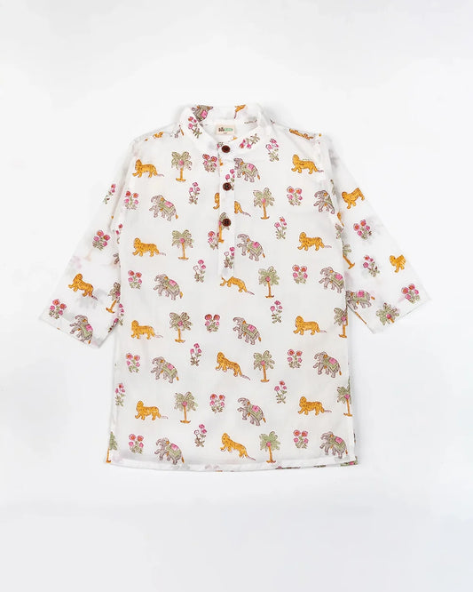 BeeLittle Multicolored Kurta Pajama Set-Tropical Vibes-Cotton-For Infants