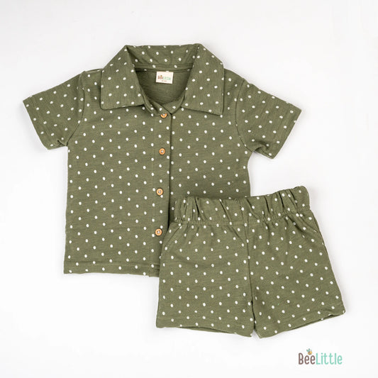 BeeLittle Green Coord Set-Olive Dots-Organic Cotton-For Infants