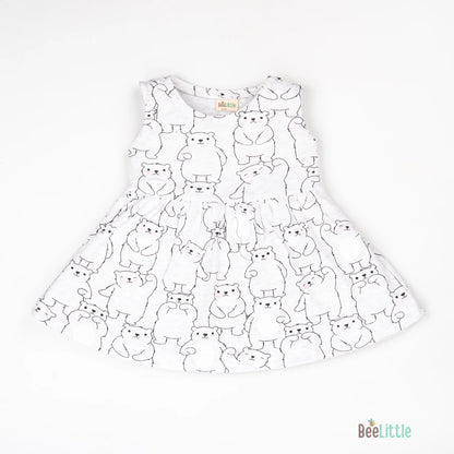 BeeLittle White Frock Dress-Black Panda-Cotton-For Infants