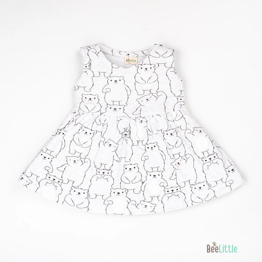 BeeLittle White Frock Dress-Black Panda-Cotton-For Infants