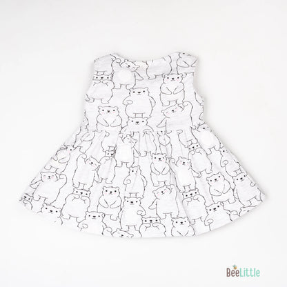 BeeLittle White Frock Dress-Black Panda-Cotton-For Infants