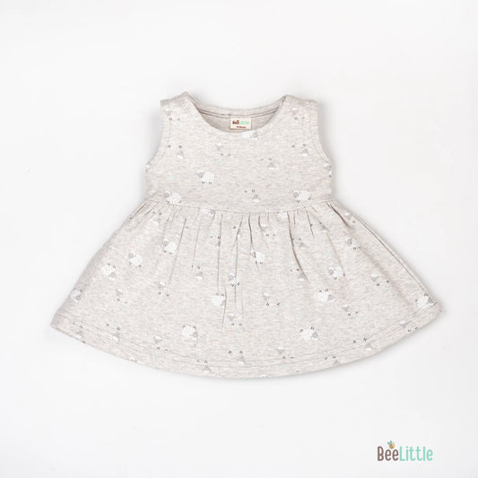 BeeLittle Light Grey Frock Dress-Sheeps-Cotton-For Infants