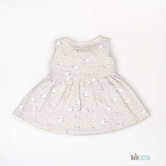 BeeLittle Light Grey Frock Dress-Sheeps-Cotton-For Infants