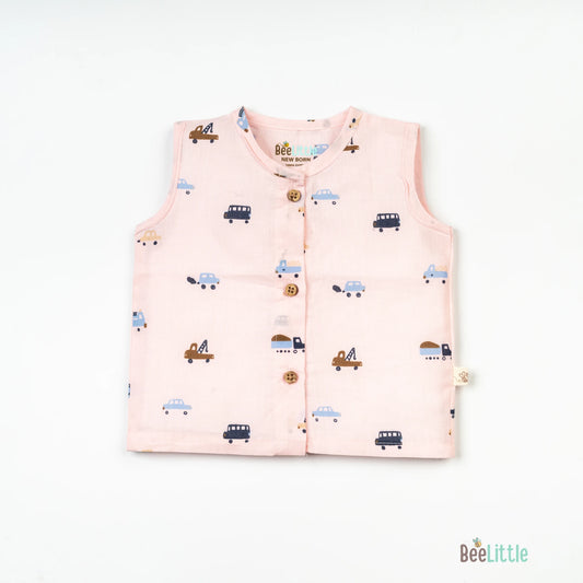 BeeLittle Peach Jhabla-Tiny Cars-Organic Cotton-For Infants