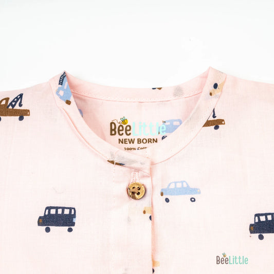 BeeLittle Peach Jhabla-Tiny Cars-Organic Cotton-For Infants