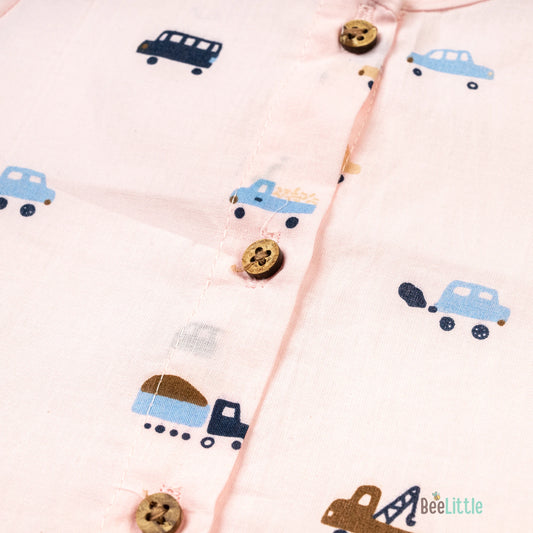 BeeLittle Peach Jhabla-Tiny Cars-Organic Cotton-For Infants