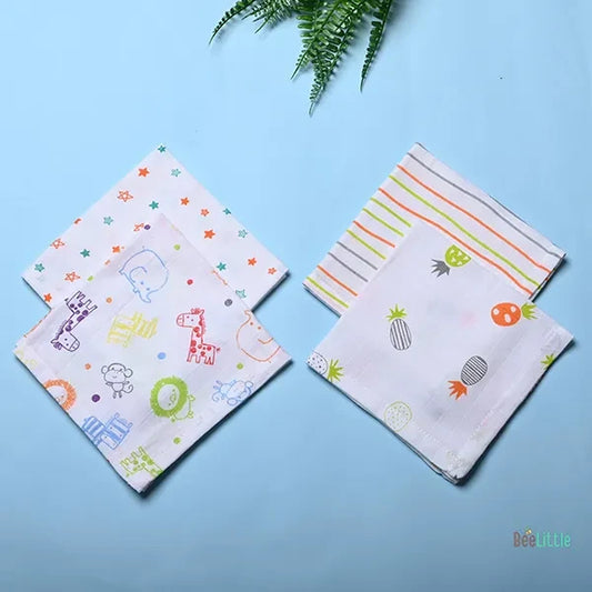 Bee Little Pineapple Vibes & Zoo Party Muslin Wipes-100% Original Muslin-Set of 4 Wash Cloths-Ultra Soft & Hypoallergenic-For Infants