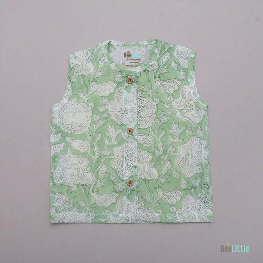 BeeLittle Mint Jhabla-Pista Flowers-Organic Cotton-For Infants