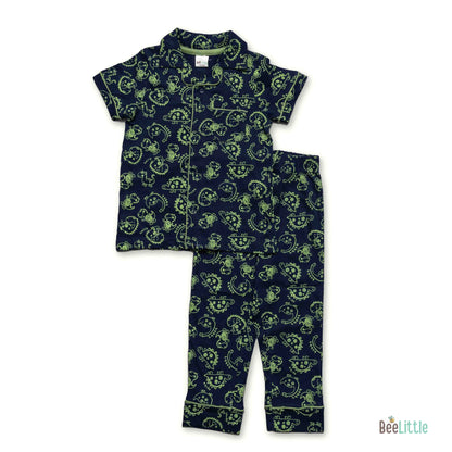 BeeLittle Navy Blue Nightsuit-Dino Mite-Cotton-For Infants