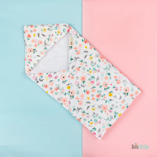 BeeLittle Hooded Baby Bath Towel-100% Organic Cotton Muslin-Cherry Blossom