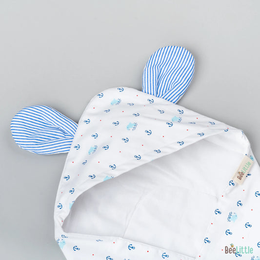 BeeLittle Hooded Baby Bath Towel-100% Organic Cotton Muslin-Anchor