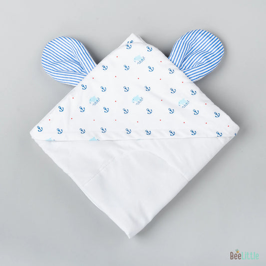 BeeLittle Hooded Baby Bath Towel-100% Organic Cotton Muslin-Anchor