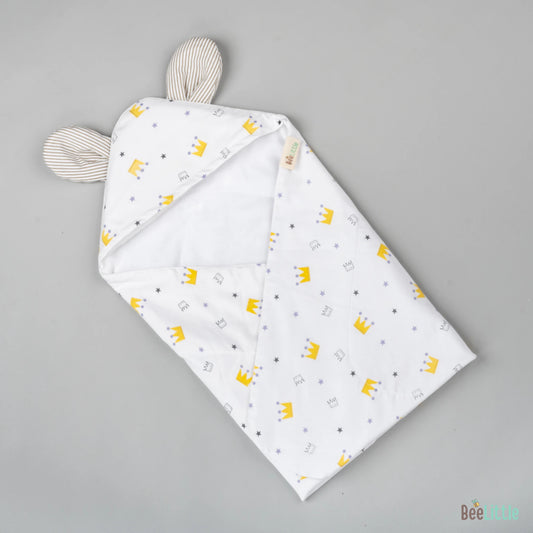 BeeLittle Hooded Baby Bath Towel-100% Organic Cotton Muslin-Crown A Little