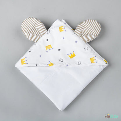 BeeLittle Hooded Baby Bath Towel-100% Organic Cotton Muslin-Crown A Little