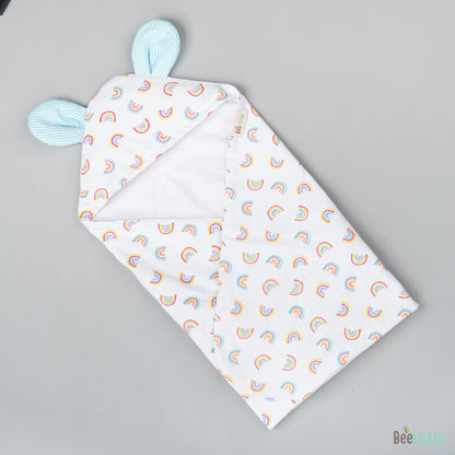 BeeLittle Hooded Baby Bath Towel-100% Organic Cotton Muslin-Rainbow