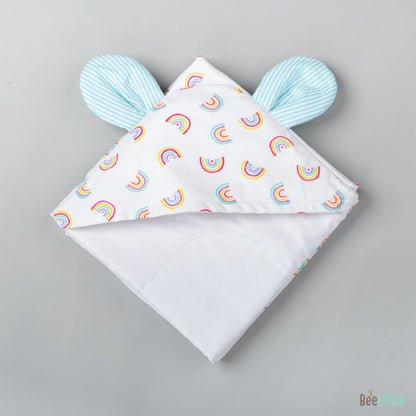 BeeLittle Hooded Baby Bath Towel-100% Organic Cotton Muslin-Rainbow