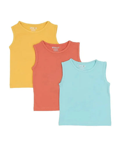 Mi Arcus Multicolored Vest-Solid-Cotton-Pack of 3-For Infants