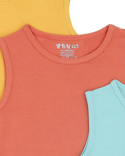 Mi Arcus Multicolored Vest-Solid-Cotton-Pack of 3-For Infants