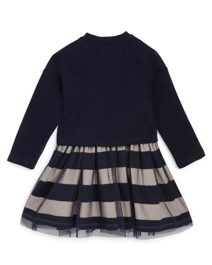 Chicco Navy Blue Frock Dress-Solid-Cotton-For Infants