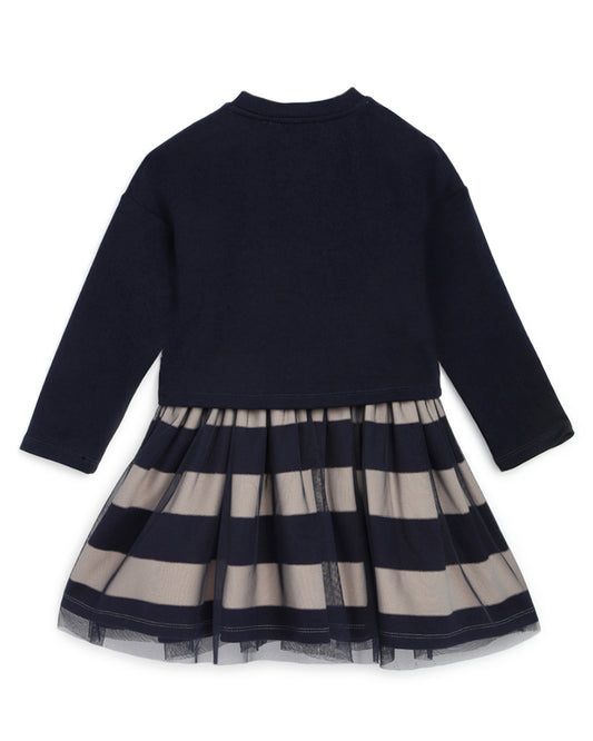 Chicco Navy Blue Dress-Solid-Cotton-For Infants