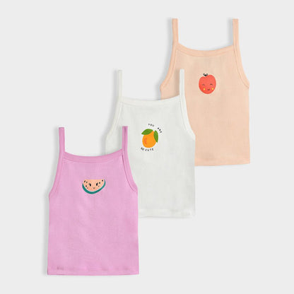 Mi Arcus Multicolored Vest-Fruits-Cotton-Pack of 3-For Infants