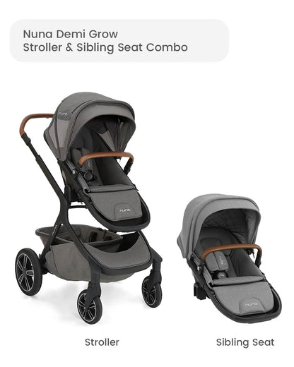 Nuna Demi Grow Baby Stroller & Sibling Seat Combo-Stroller Features (Height Adjustable Parent Handle Bar, Reversible Seat, Upto 22 Kg)-Sibling Seat Features (Removable Head Support, Three Recline Positions, Upto 15 Kg)-Oxford