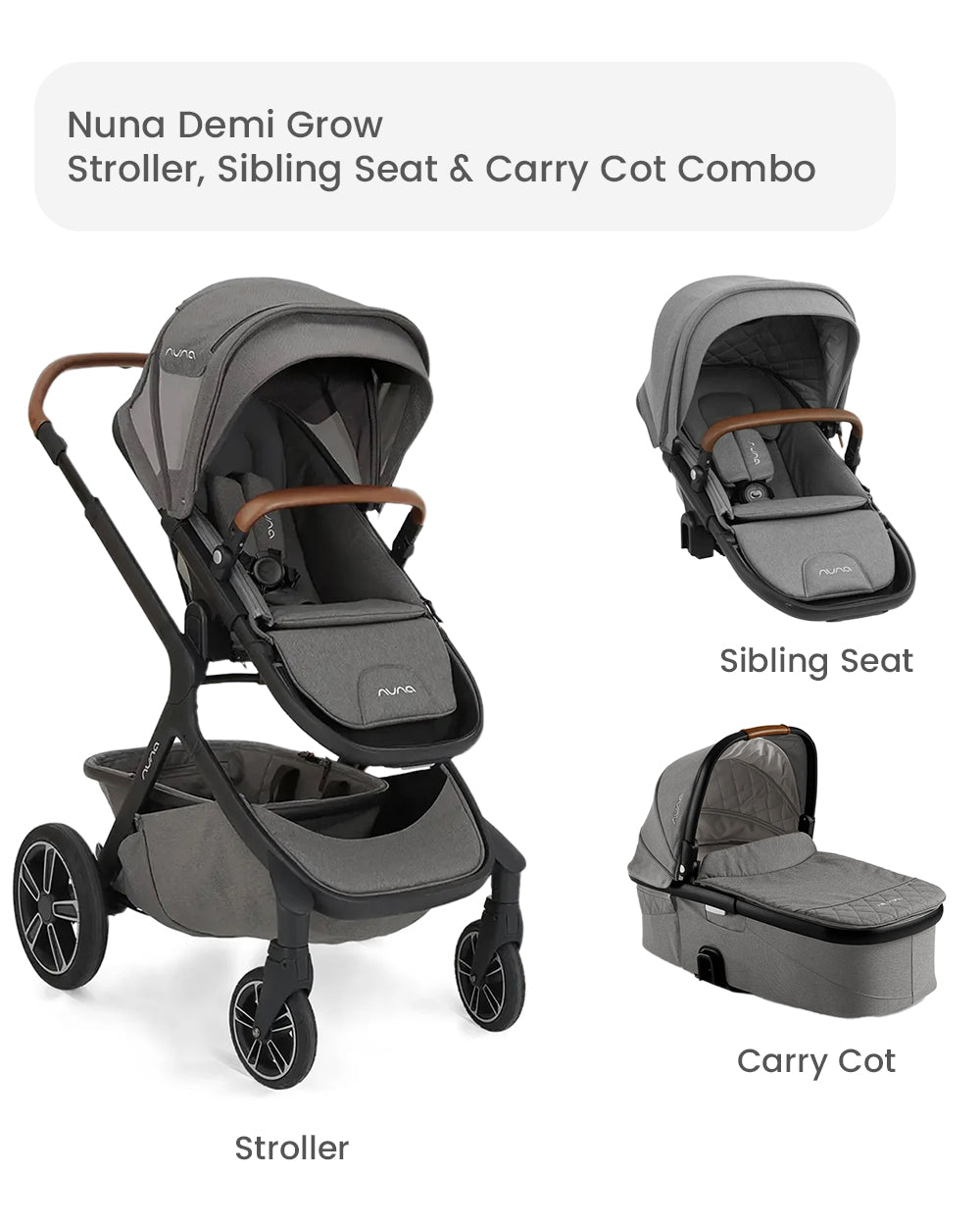 Nuna Demi Grow Baby Stroller Sibling Seat Carry Cot Combo Twin Stroller Pram for 0M Upto 22 Kg Oxford Extra 5 Off duckduckbaby