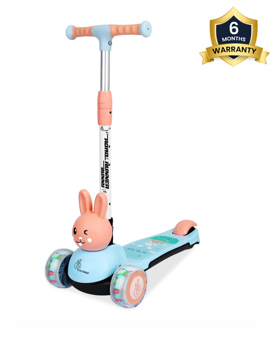 R for Rabbit Road Runner Bunny Baby Scooter-3 Level Height Adjustment-BIS Safety Certified-3Y+ (Upto 75 Kg)-Blue Peach