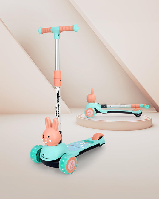 R for Rabbit Road Runner Bunny Baby Scooter-3 Level Height Adjustment-BIS Safety Certified-3Y+ (Upto 75 Kg)-Green Peach