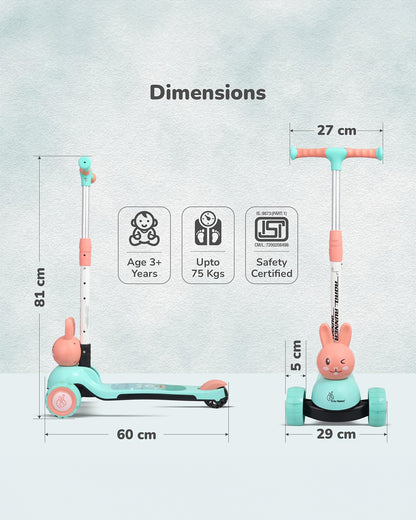 R for Rabbit Road Runner Bunny Baby Scooter-3 Level Height Adjustment-BIS Safety Certified-3Y+ (Upto 75 Kg)-Green Peach